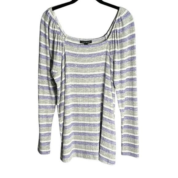 Lane Bryant Gray/Purple Striped Long Sleeve Ribbed Top Square Neck Size 14/16 - Picture 1 of 9